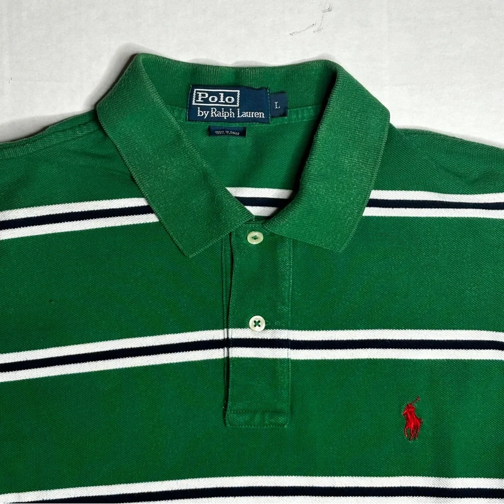 Vintage Polo Ralph Lauren Green White Striped Shirt